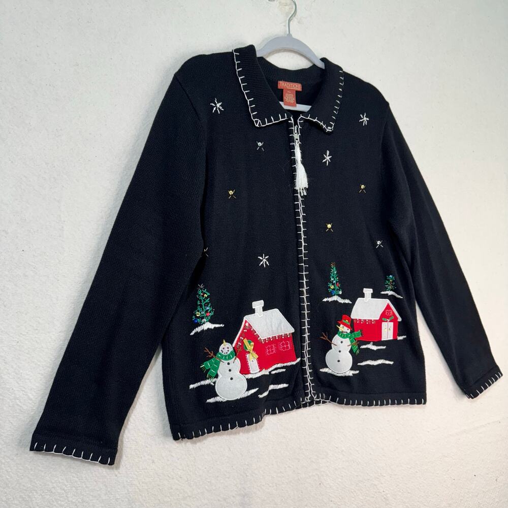 Great Northwest Traditions Holiday Snowman Embroidery Cardigan Sweater Petite XL - Picture 2 of 9